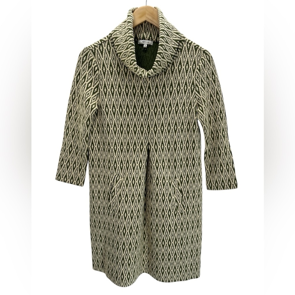 Tyler Boe Signature Turtleneck Sweater Dress Green‎ Cream Diamond Jacquard Y2K